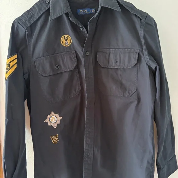 Polo Ralph Lauren Black Cotton Twill Patchwork Military Shirt Size S - Picture 2 of 4